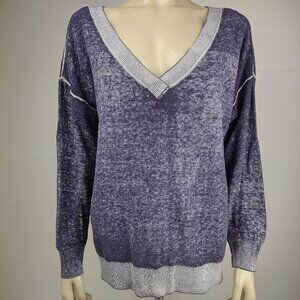 Sundance purple white heathered 100% Cotton V-Neck knit top blouse ladies XL